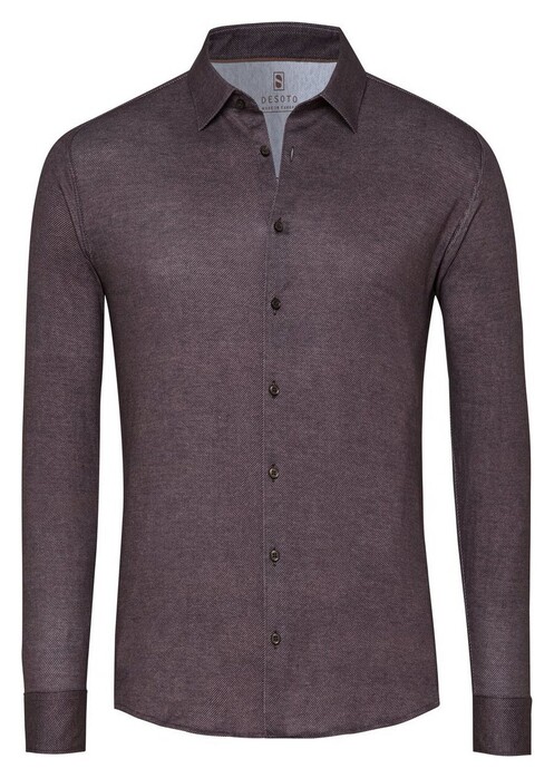 Desoto Casual Kent Twill Pattern Mélange Overhemd Chocolate