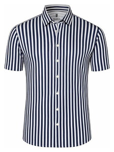 Desoto Casual Kent Vertical Stripes Short Sleeve Shirt Dark Evening Blue