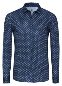 Desoto Denim Look Mini Paisley Pattern Overhemd Donker Blauw