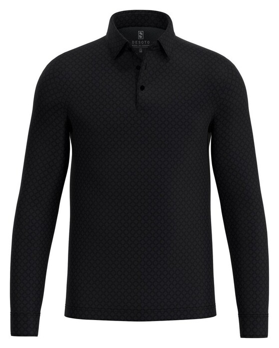 Desoto Fantasy Check Pattern Polo Long Sleeve Poloshirt Black