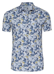 Desoto Fantasy Floral Pattern Short Sleeve Overhemd Blauw-Geel