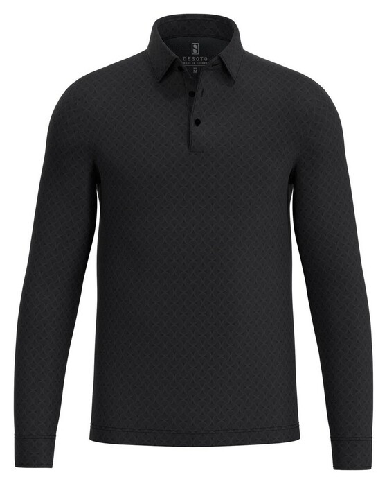 Desoto Fantasy Multi Waves Pattern Polo Long Sleeve Poloshirt Black