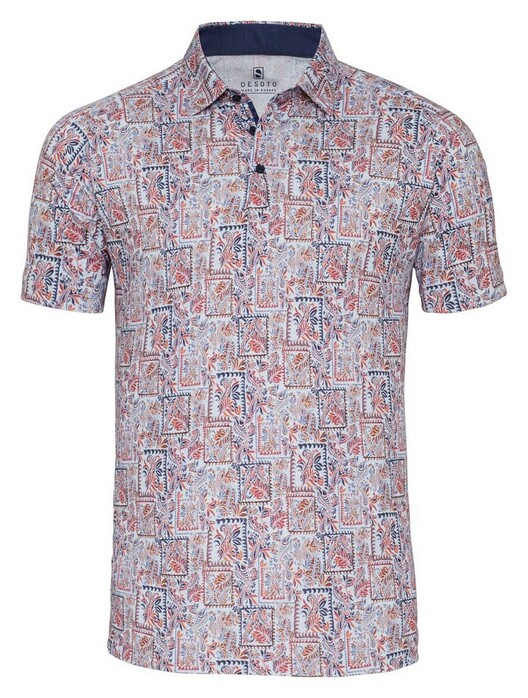 Desoto Fantasy Paisley Multi Pattern Polo Rood-Blauw