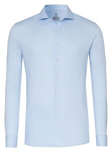 Desoto Fine Stripe Pattern Shark Collar Overhemd Blauw-Wit