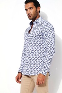 Desoto Geometric Pattern Shirt White-Blue