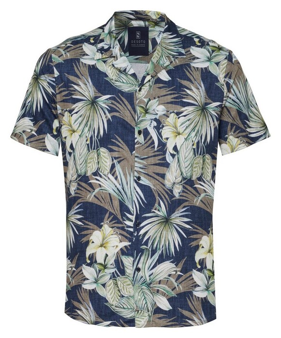 Desoto Hawaiian Flower Short Sleeve Lido Collar Overhemd Groen