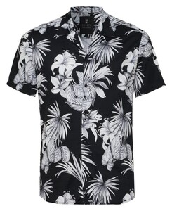 Desoto Hawaiian Flower Short Sleeve Lido Collar Overhemd Zwart