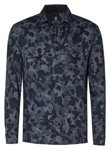Desoto Kent Collar Camouflage Denim Look Overshirt Dark Grey-Navy