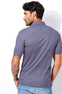 Desoto Kent Collar Fine Shells Pattern Polo Navy-Oranje