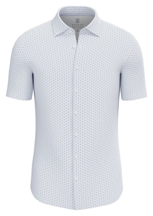 Desoto Kent Fine Striped Circles Shirt White-Navy