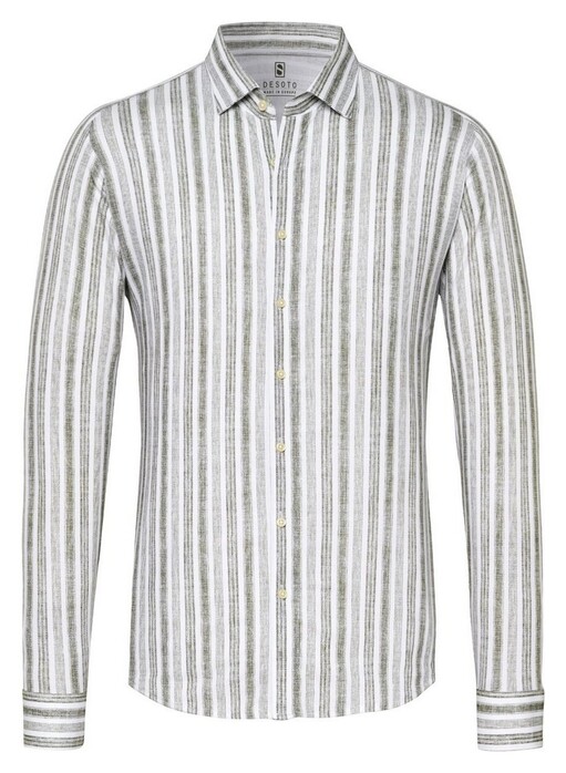 Desoto Kent Multi Stripes Linen Look Shirt Khaki