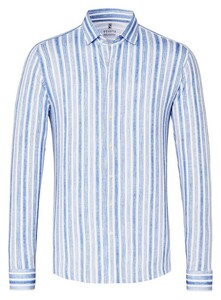 Desoto Kent Multi Stripes Linnen Look Overhemd Denim Blue
