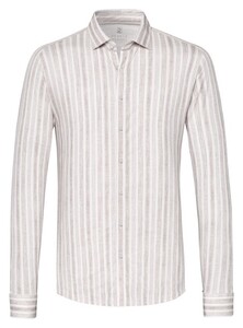 Desoto Kent Multi Stripes Linnen Look Overhemd Zand