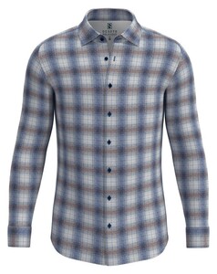 Desoto Large Soft Checks Kent Collar Overhemd Blauw-Bruin