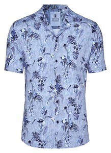 Desoto Lido Linnen Look Leaves Pattern Overhemd Blauw-Navy