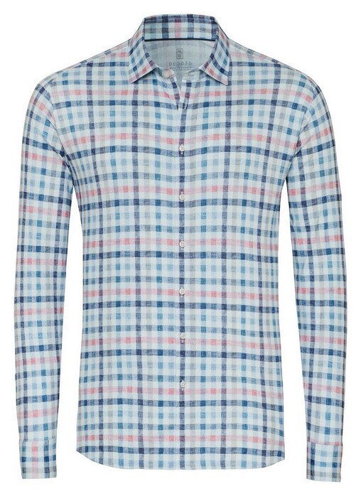 Desoto Linen Look Checks Shirt Blue-Red