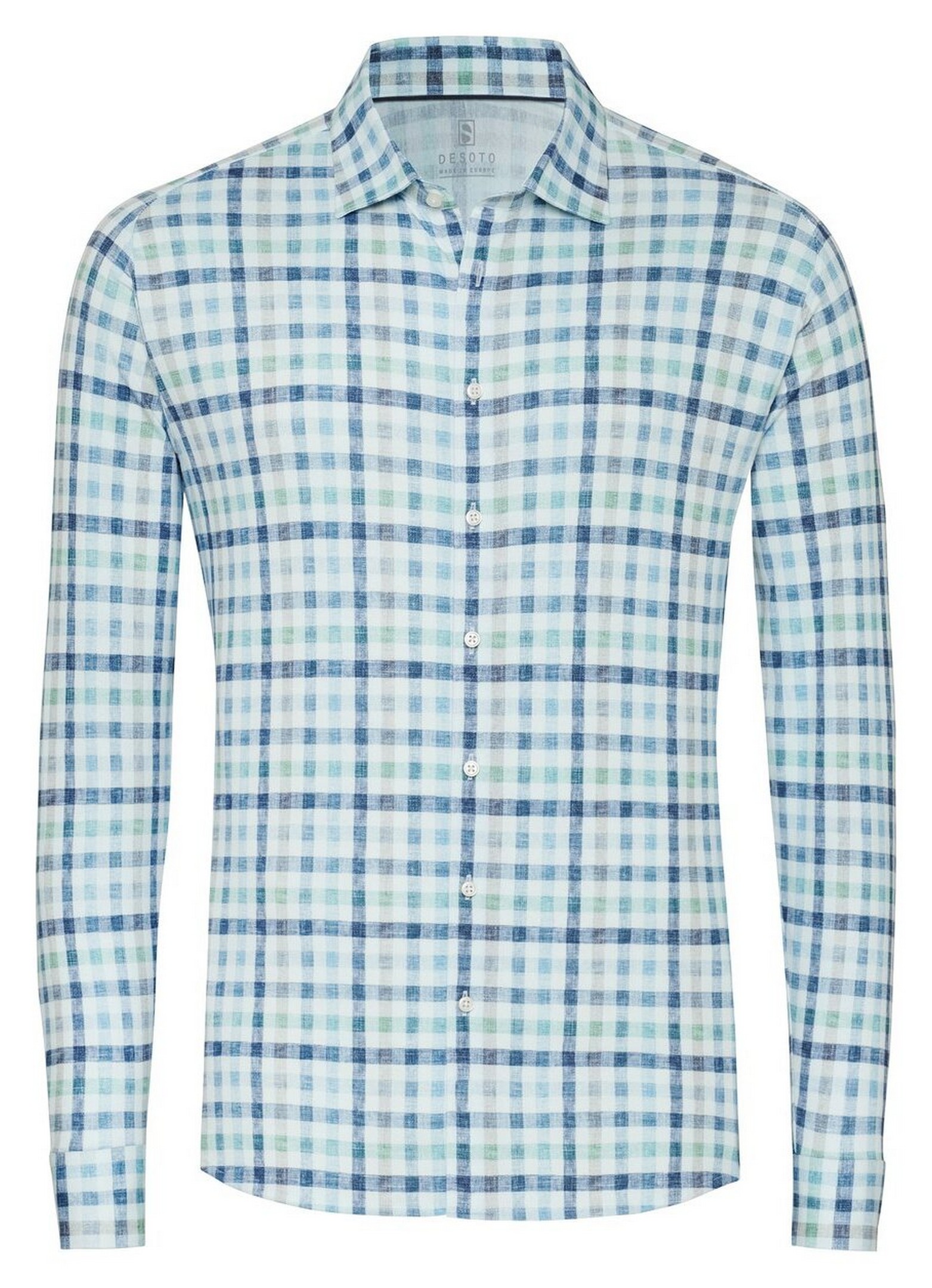 Desoto Linnen Look Checks Overhemd Blauw-Groen