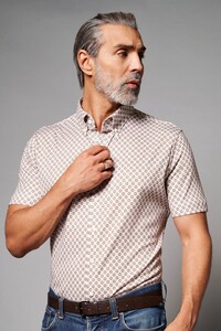 Desoto Luxury Button Down Chain Tile Pattern Shirt Sandy-White