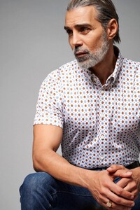 Desoto Luxury Button Down Fine Blossom Pattern Shirt White-Orange