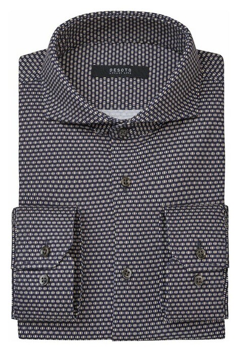 Desoto Luxury Minimal Square Triangle Pattern Overhemd Navy-Beige