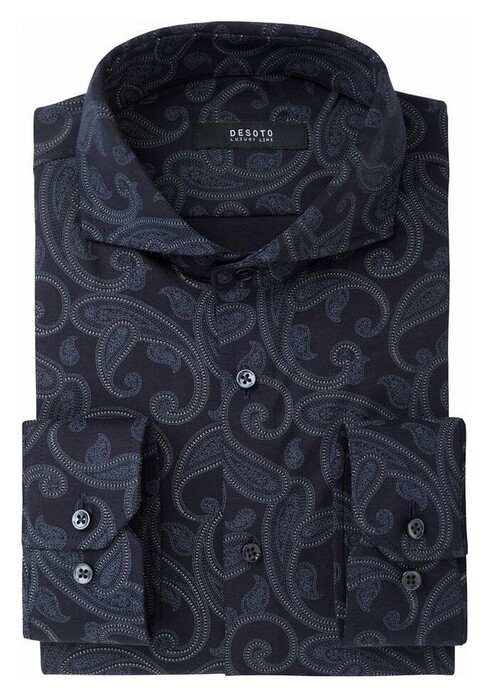Desoto Luxury Rich Paisley Pattern Shirt Navy