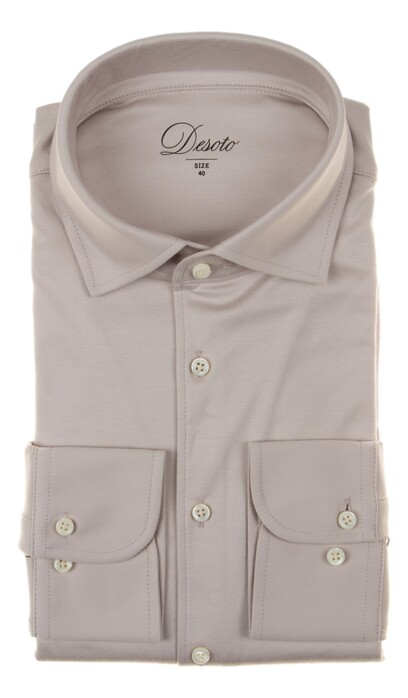 Desoto Luxury Uni Solid Color Two-Ply Cotton Luxury Collar Overhemd Light Taupe