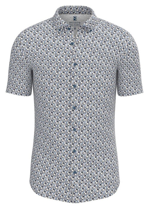 Desoto Modern Button Down Aquarelle Forms Shirt Blue-Beige