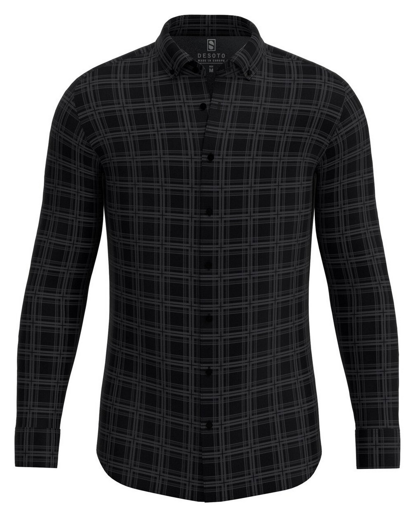 Desoto Modern Button Down Check Overhemd Zwart