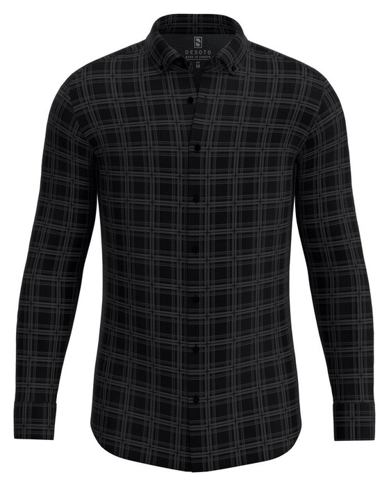 Desoto Modern Button Down Check Overhemd Zwart