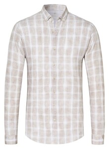 Desoto Modern Button Down Linnen Look Check Overhemd Zand