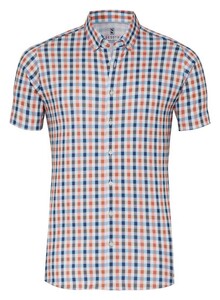 Desoto Multi Check Casual Button-Down Short Sleeve Overhemd Abrikoos-Blauw