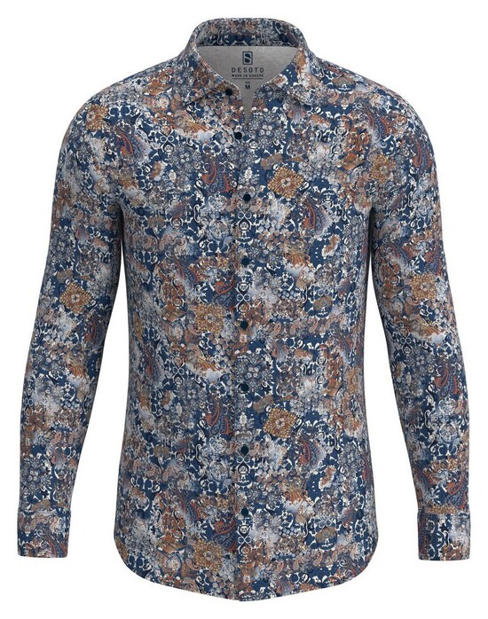 Desoto Rich Paisley Fantasy Shirt Navy-Brown