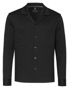 Desoto Solid Color Revers Resort Collar Overshirt Black