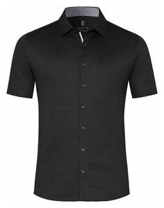 Desoto Solid Color Short Sleeve Casual Kent Overhemd Zwart