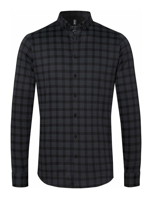 Desoto Subtle Check Modern Button Down Overhemd Zwart