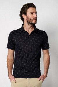 Desoto Subtle Fishes Pattern Polo Donker Blauw