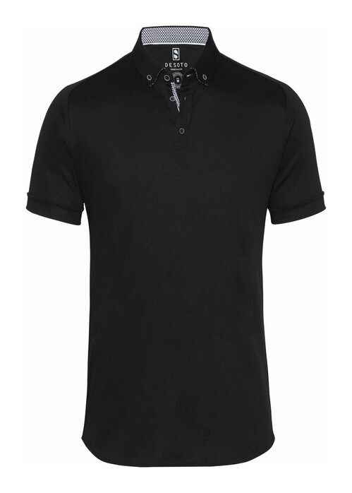 Desoto Uni Button Down Subtle Collar Contrast Polo Zwart