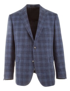 EDUARD DRESSLER Sean Half Lined Cotton-Linen Blend Check Colbert Blauw