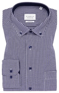 Eterna Check Non-Iron Cotton Poplin Extra Sleeve Length Shirt Navy