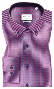 Eterna Checked Poplin Non-Iron Classic Button-Down Overhemd Sunset Red