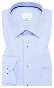 Eterna Cotton Natté Textured Basic Kent Overhemd Licht Blauw