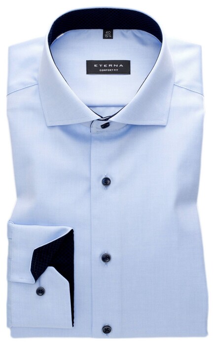 Eterna Cover Shirt Cotton Twill Non-Iron Subtle Contrast Light Blue