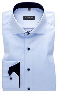 Eterna Cover Shirt Cotton Twill Non-Iron Subtle Contrast Overhemd Licht Blauw