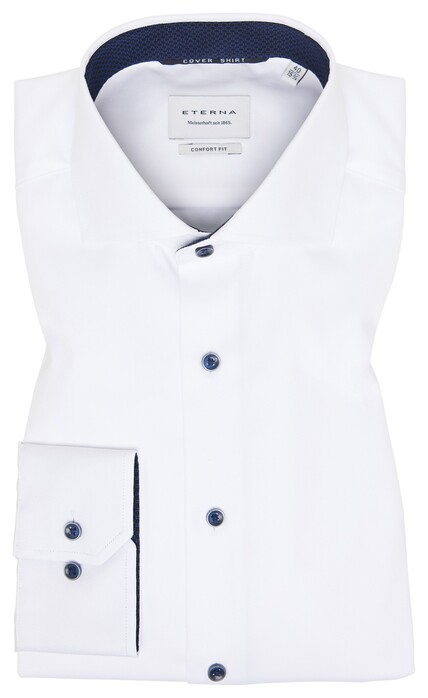 Eterna Cover Shirt Cotton Twill Non-Iron Subtle Contrast White