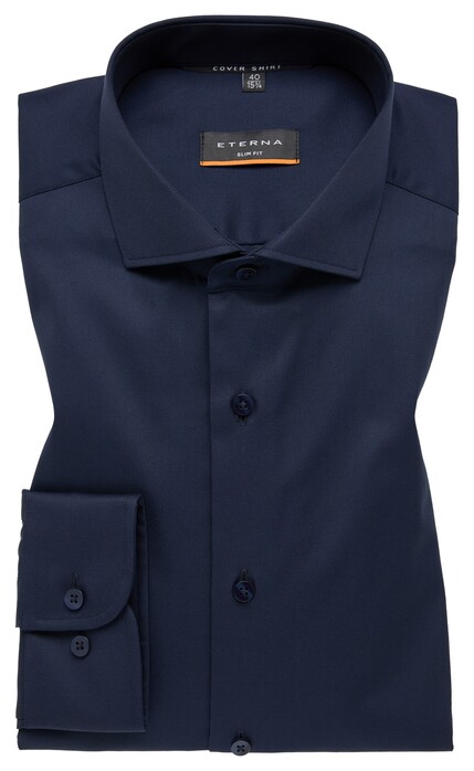 Eterna Cover Shirt Half-Ply Cotton Twill Non-Iron Shark Collar Overhemd Navy