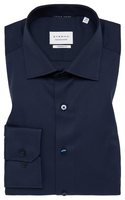 Eterna Cover Shirt Non-Iron Cotton Twill Plain Color Classic Kent Navy