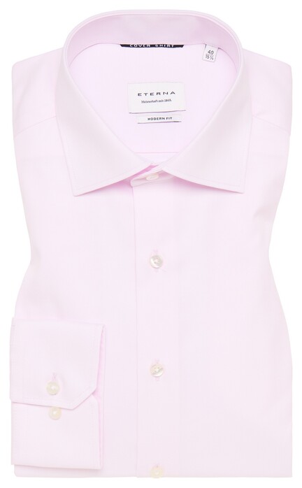 Eterna Cover Shirt Non-Iron Cotton Twill Plain Color Classic Kent Overhemd Rosa