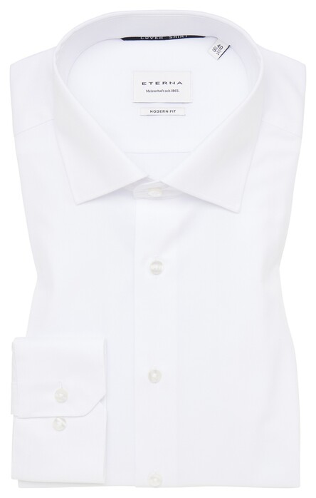 Eterna Cover Shirt Non-Iron Cotton Twill Plain Color Classic Kent White