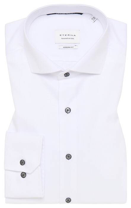 Eterna Cover Shirt Twill Cotton Non-Iron Contrast Buttons White