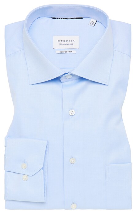 Eterna Cover Shirt Twill Half-Ply Cotton Non-Iron Classic Kent Light Blue